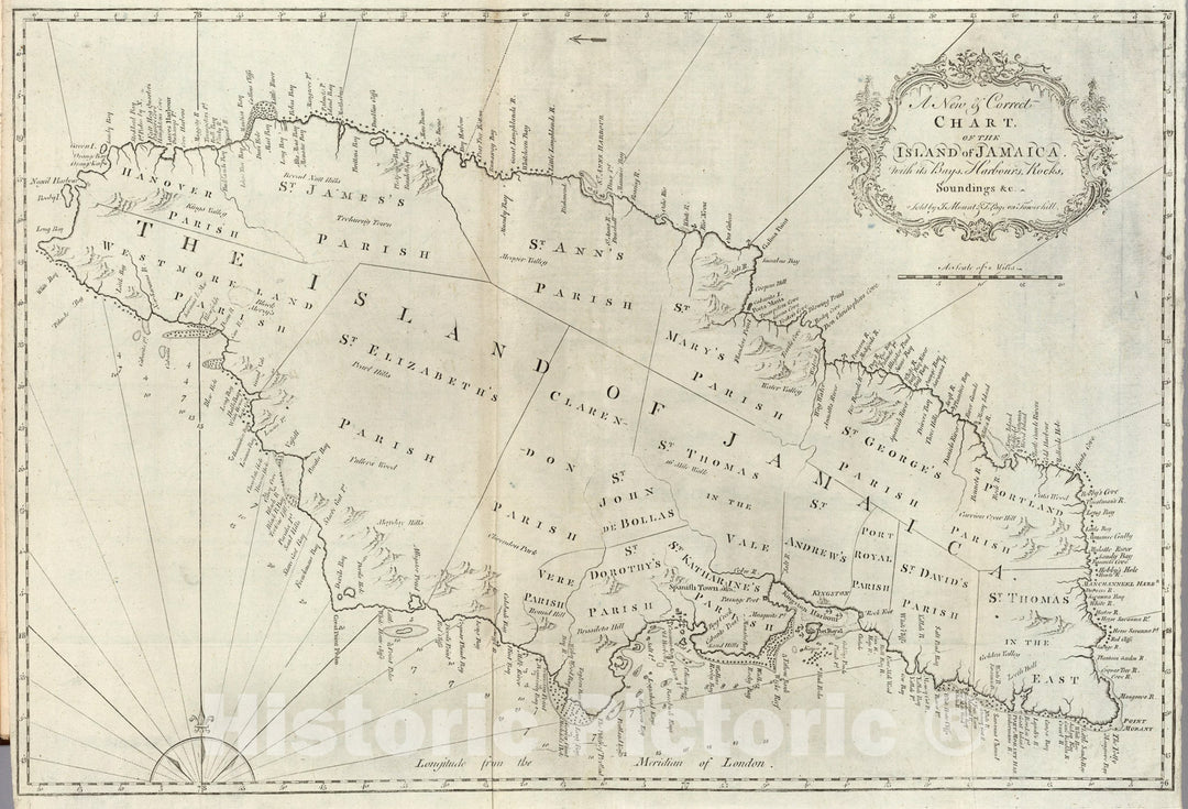 Historic Map : New & Correct Chart of the Island of Jamaica, with its Bays, Harbours, Rocks, Soundings &c., 1794, Vintage Wall Art