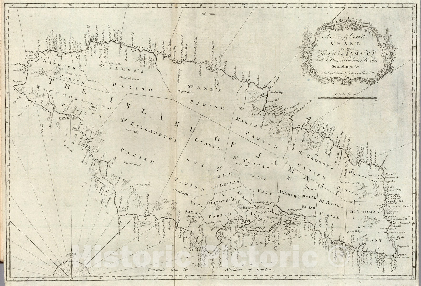 Historic Map : New & Correct Chart of the Island of Jamaica, with its Bays, Harbours, Rocks, Soundings &c., 1794, Vintage Wall Art