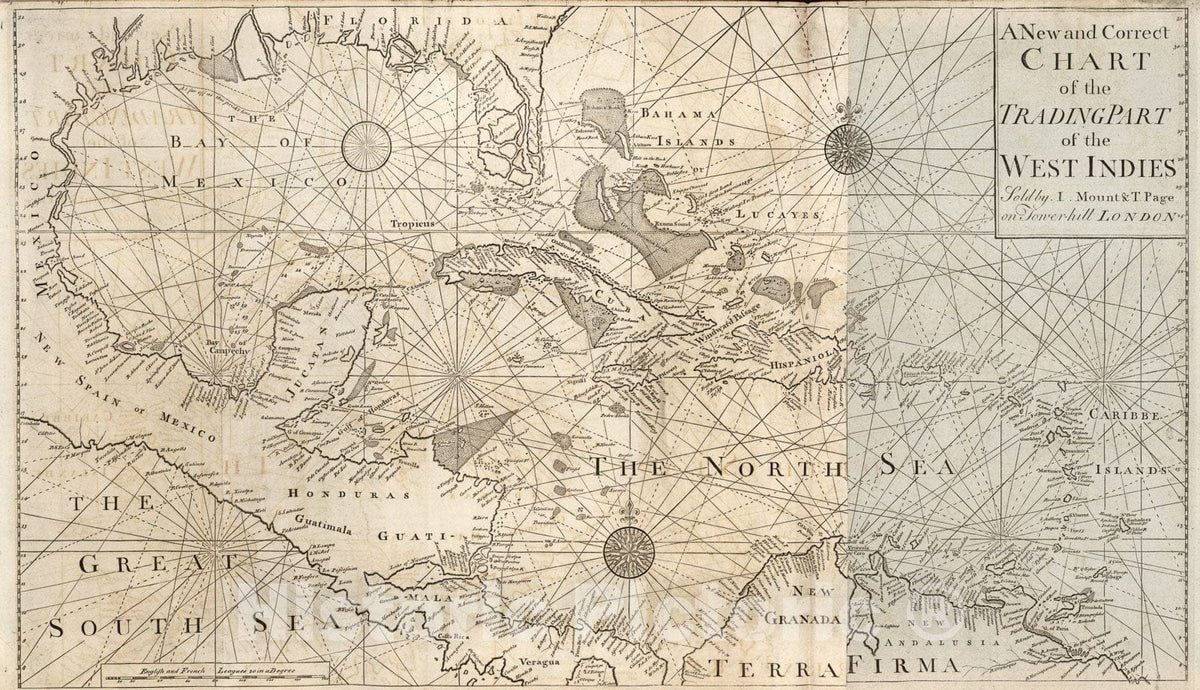 Historic Map : New and Correct Chart of the Trading Part of the West Indies., 1794, Vintage Wall Art
