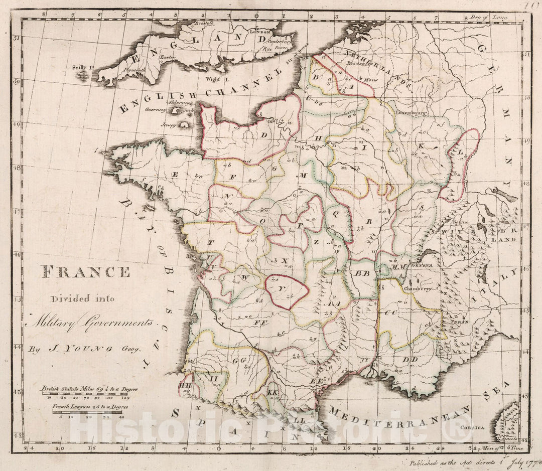 Historic Map : France divided into military governments, 1778, Vintage Wall Art