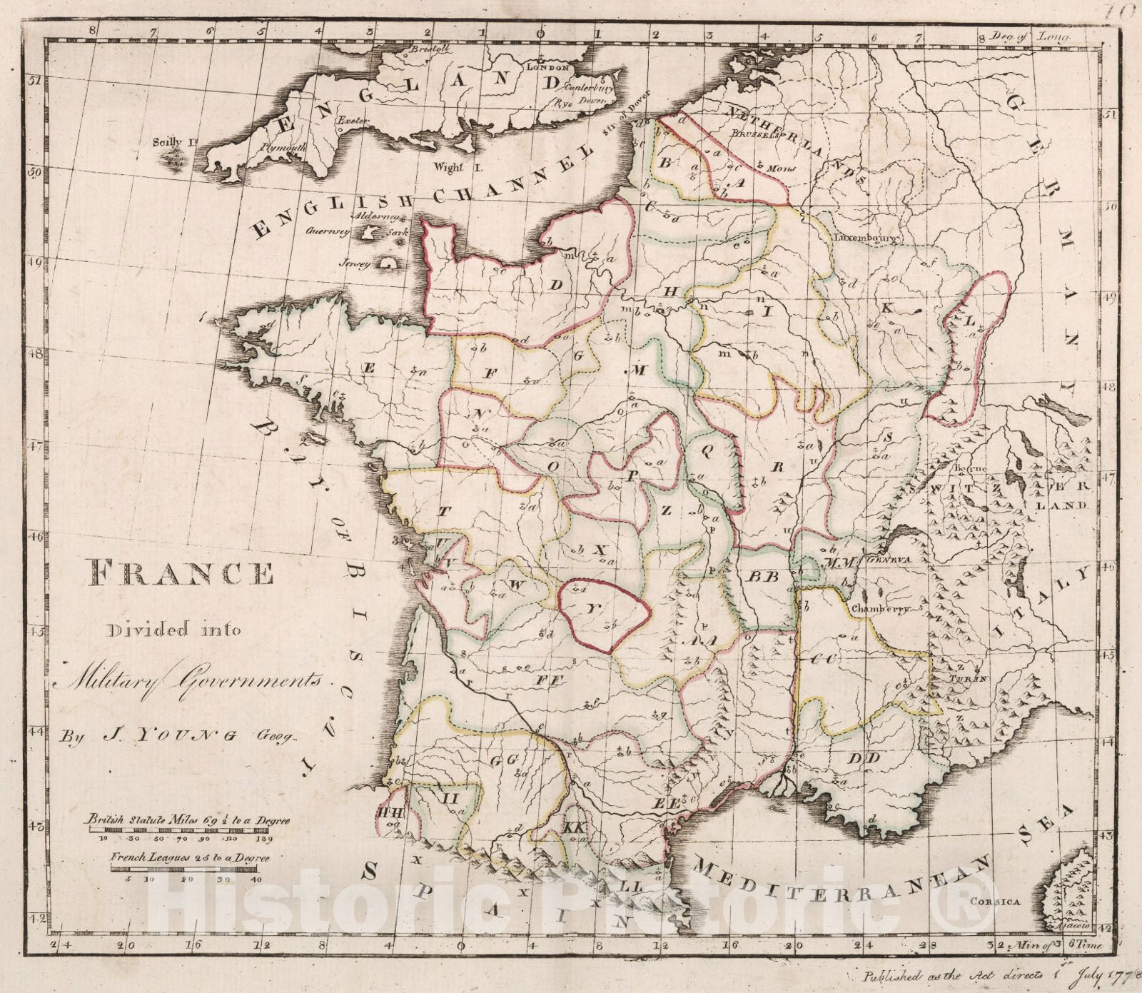 Historic Map : France divided into military governments, 1778, Vintage Wall Art