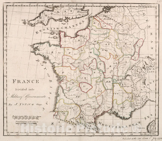 Historic Map : France divided into military governments, 1778, Vintage Wall Art