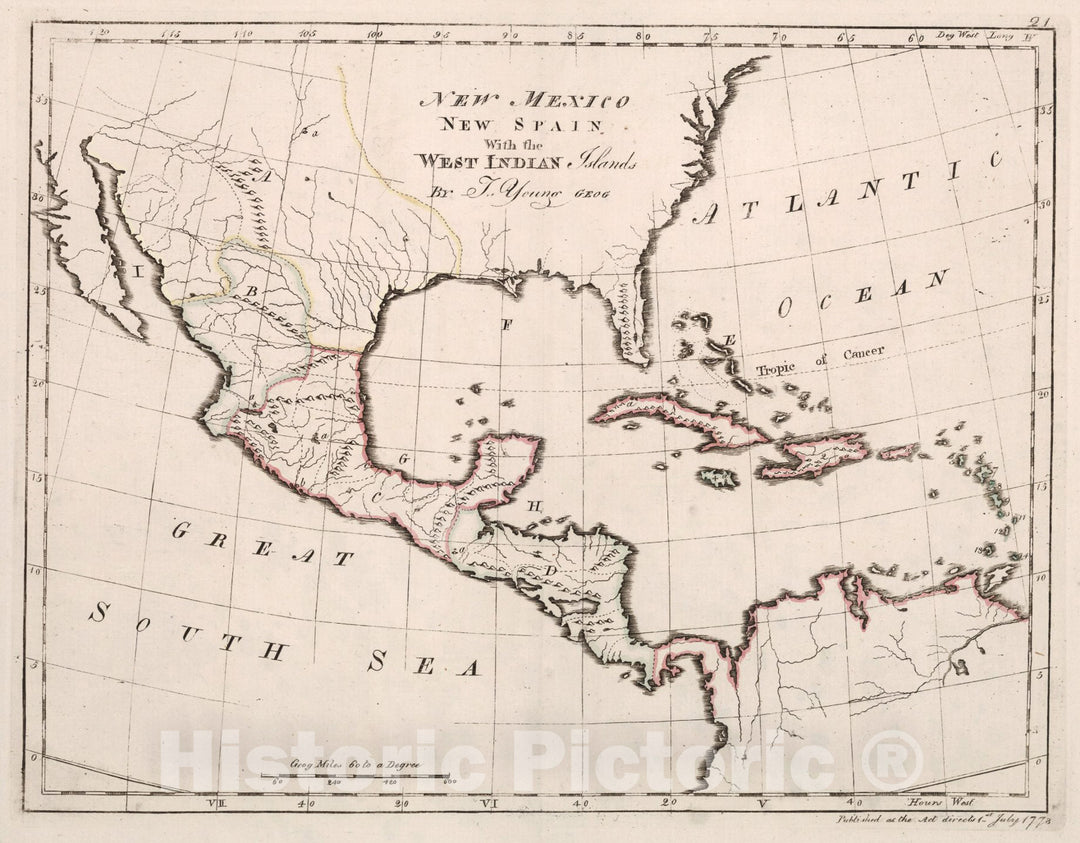 Historic Map : New Mexico New Spain with the West Indian Islands, 1778, Vintage Wall Art