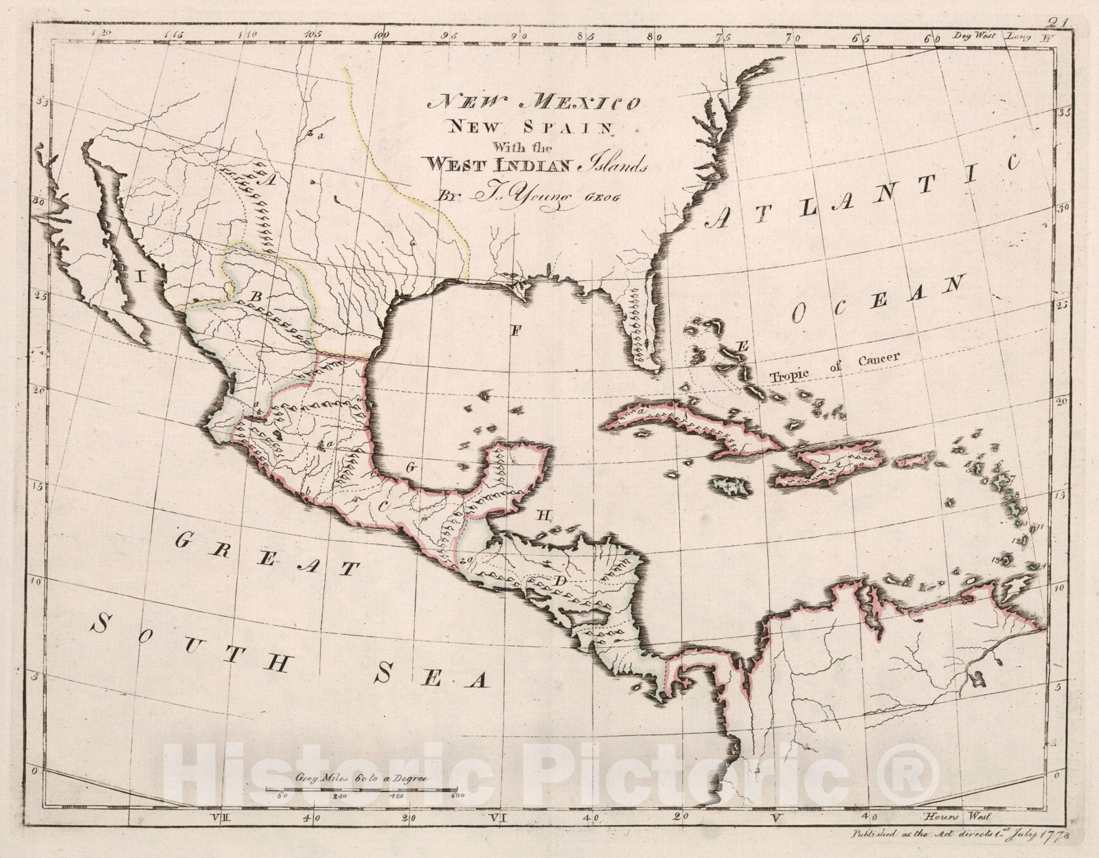 Historic Map : New Mexico New Spain with the West Indian Islands, 1778, Vintage Wall Art