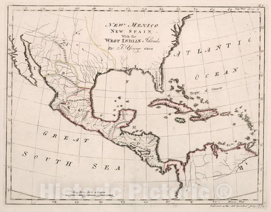 Historic Map : New Mexico New Spain with the West Indian Islands, 1778, Vintage Wall Art