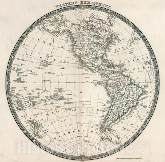 Historic Map : Western Hemispher, 1836, Vintage Wall Art
