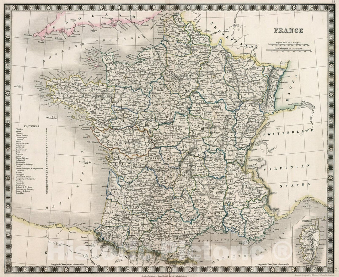 Historic Map : France, 1836, Vintage Wall Art