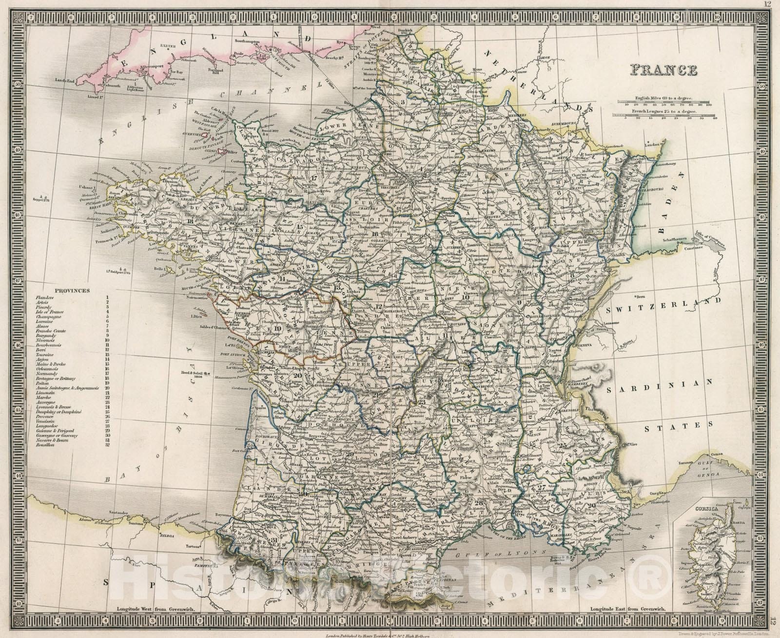 Historic Map : France, 1836, Vintage Wall Art