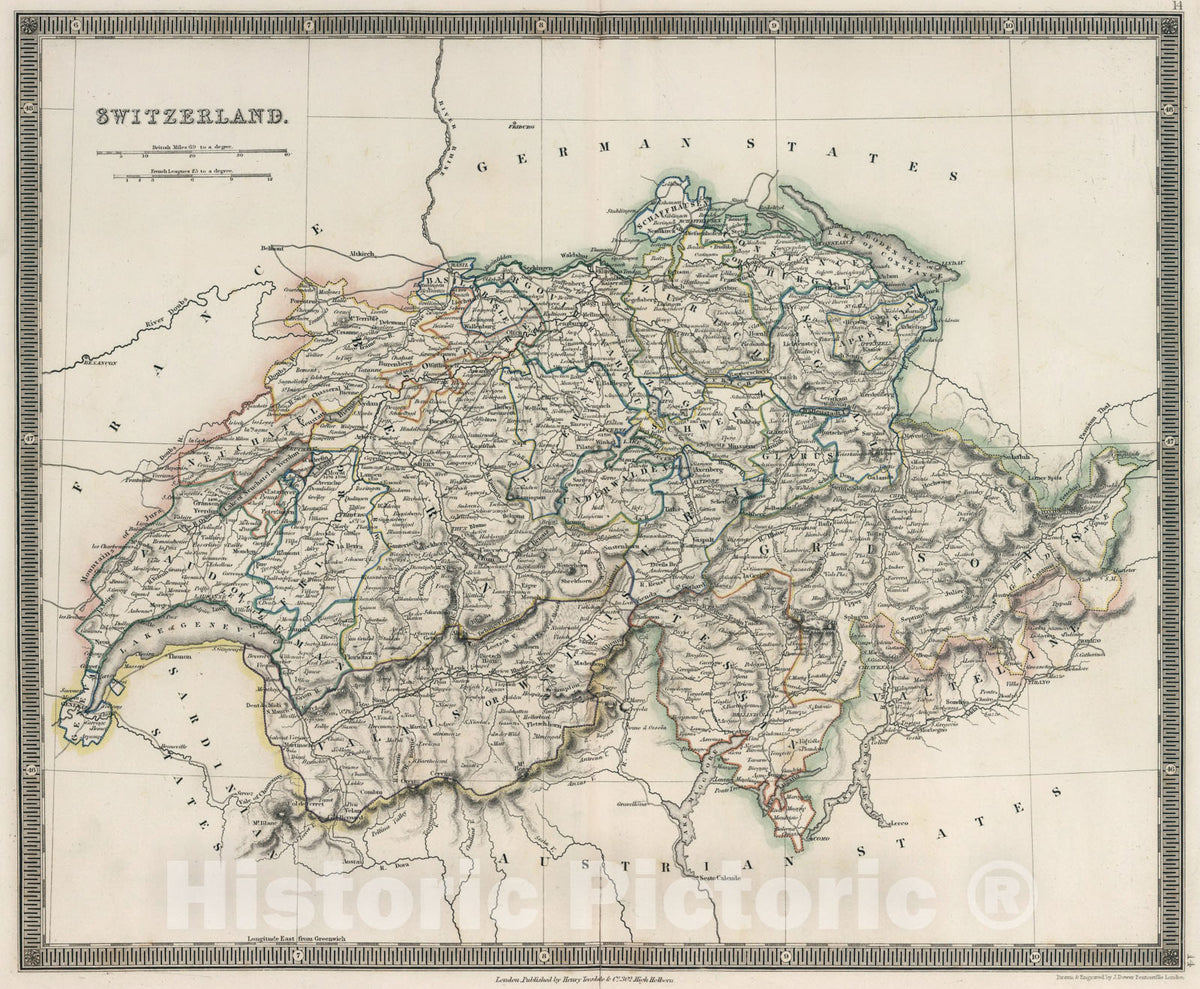 Historic Map : Switzerland, 1836, Vintage Wall Art