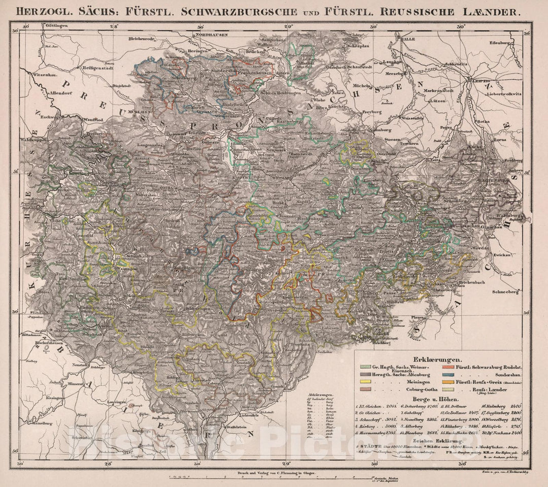 Historic Map : Herzogl. Saechs: Fuerstl. Schwarzburgsche und Fuerstl. Reussische Laender., 1847, Vintage Wall Art
