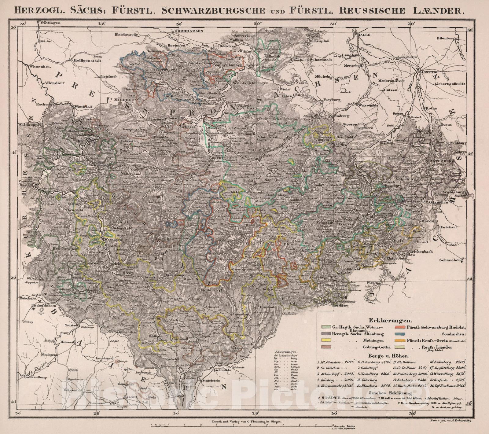 Historic Map : Herzogl. Saechs: Fuerstl. Schwarzburgsche und Fuerstl. Reussische Laender., 1847, Vintage Wall Art