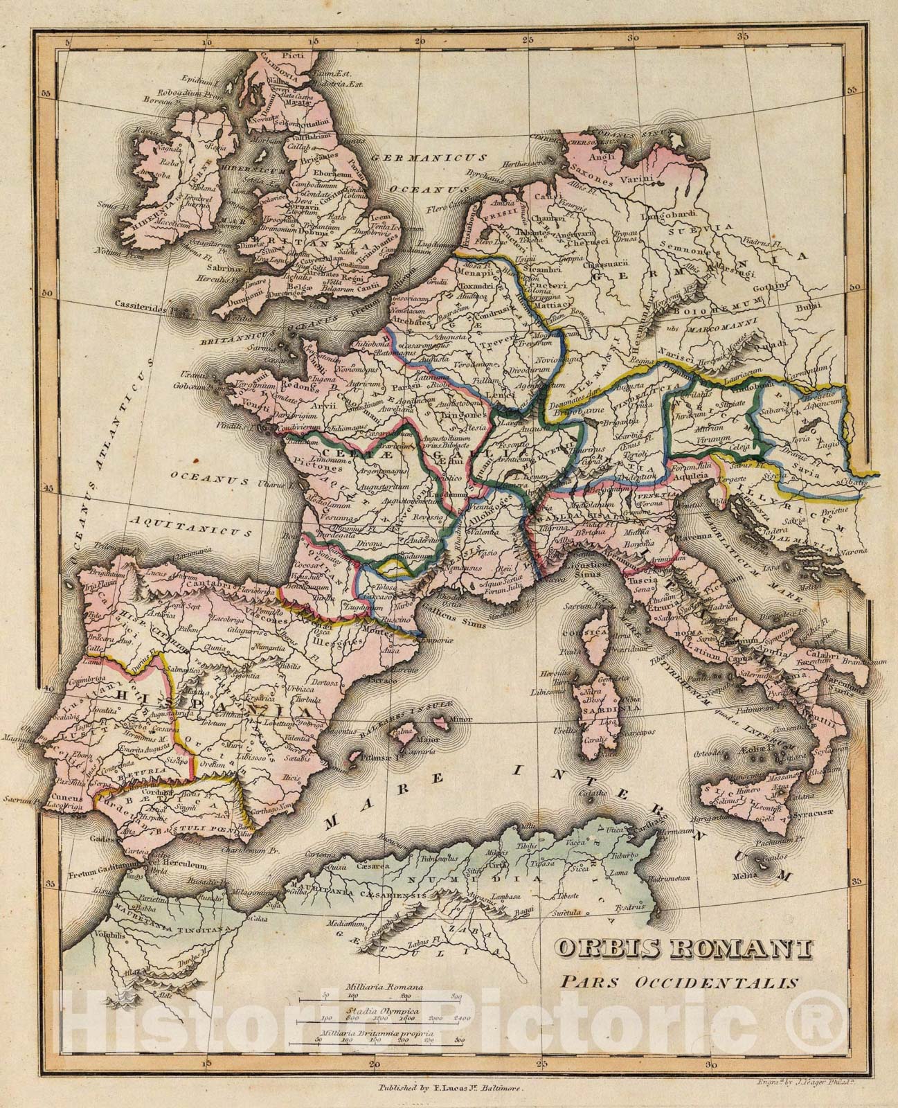 Historic Map : Orbis Romani Pars Occidentalis., 1823, Vintage Wall Art