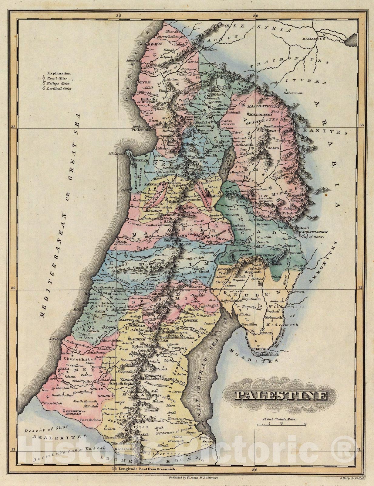 Historic Map : Palestine., 1823, Vintage Wall Art