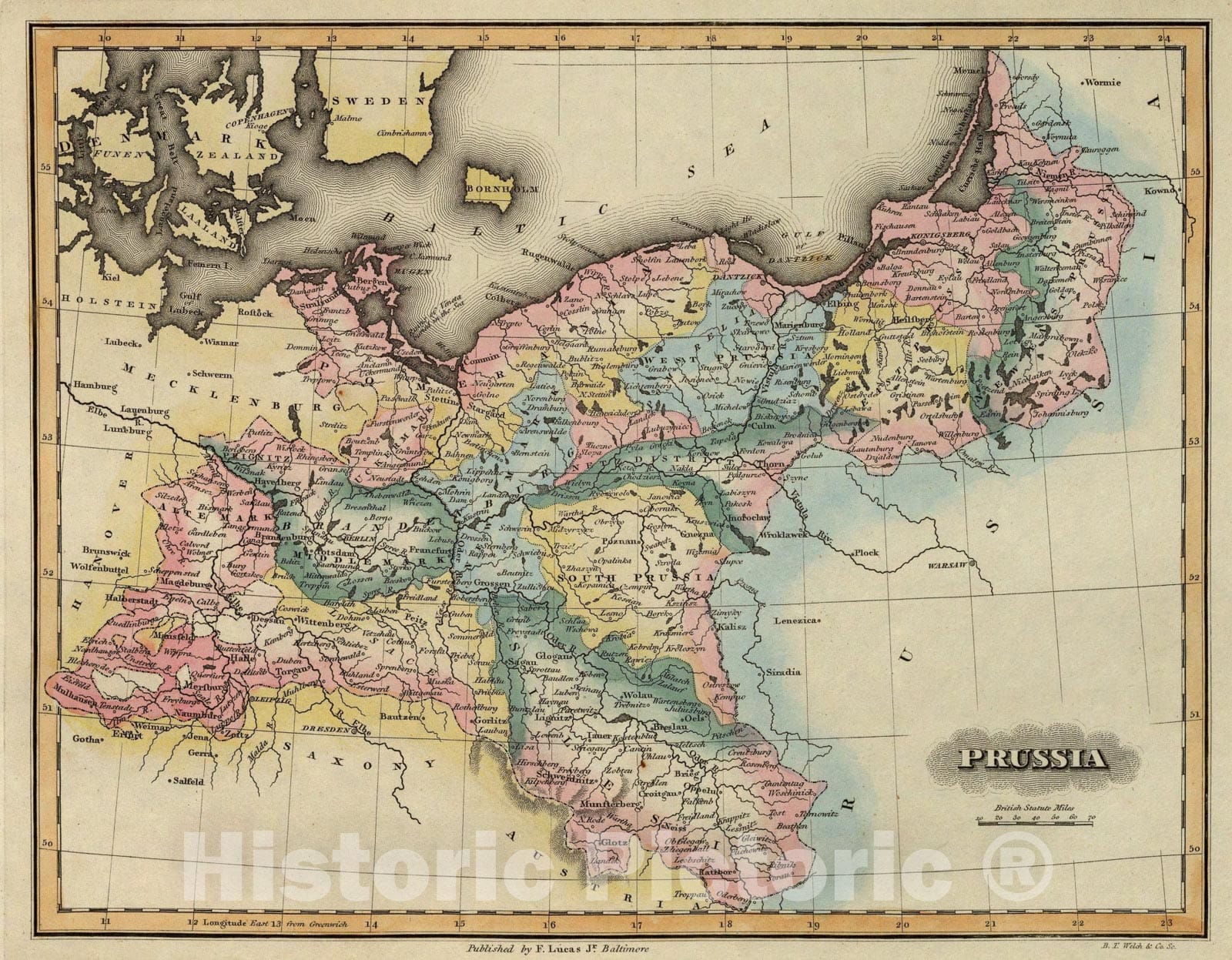 Historic Map : Prussia., 1823, Vintage Wall Art