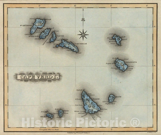 Historic Map : Cape Verd Ids., 1823, Vintage Wall Art