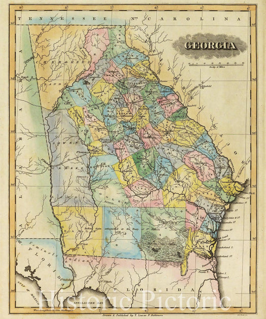 Georgia - River Map, 1823 - Historical Map Print
