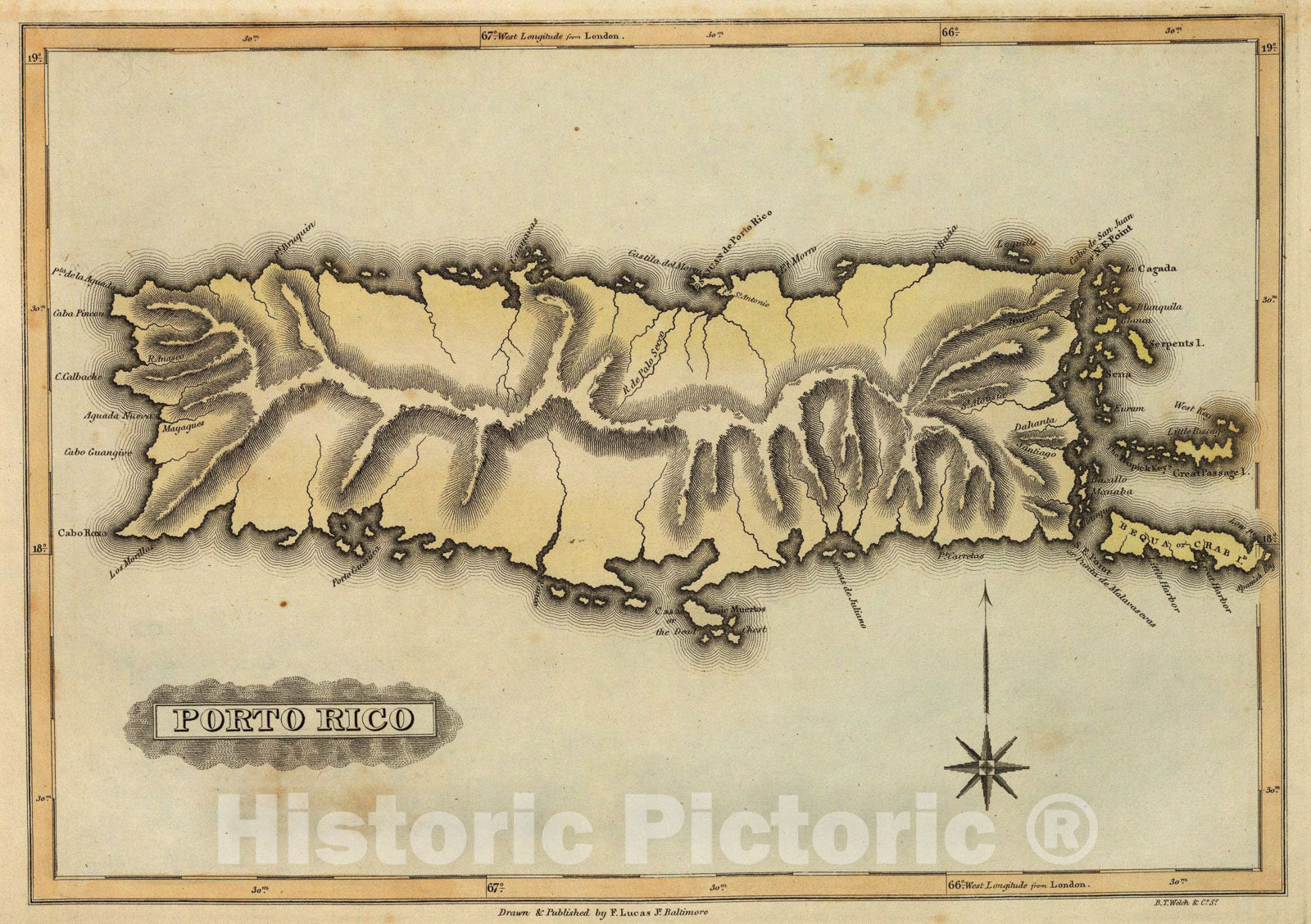 Historic Map : Porto Rico., 1823, Vintage Wall Art