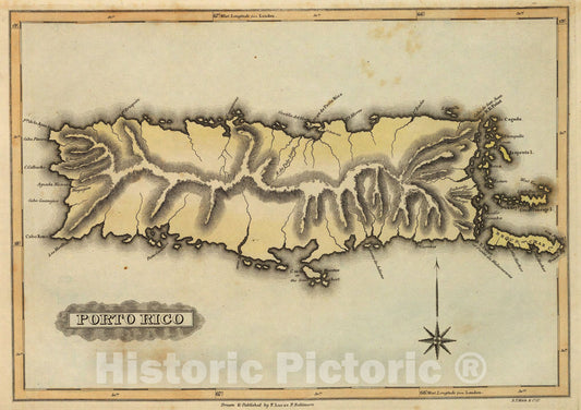 Historic Map : Porto Rico., 1823, Vintage Wall Art