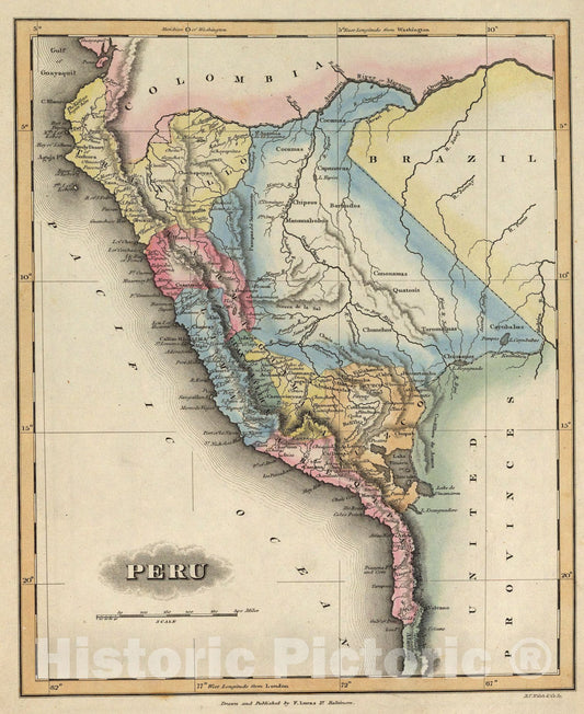 Historic Map : Peru., 1823, Vintage Wall Art