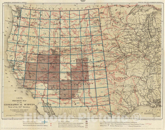 Historic Map : 1875. Progress Map Of The Geographical Surveys West Of The 100th Meridian., 1875, Vintage Wall Art