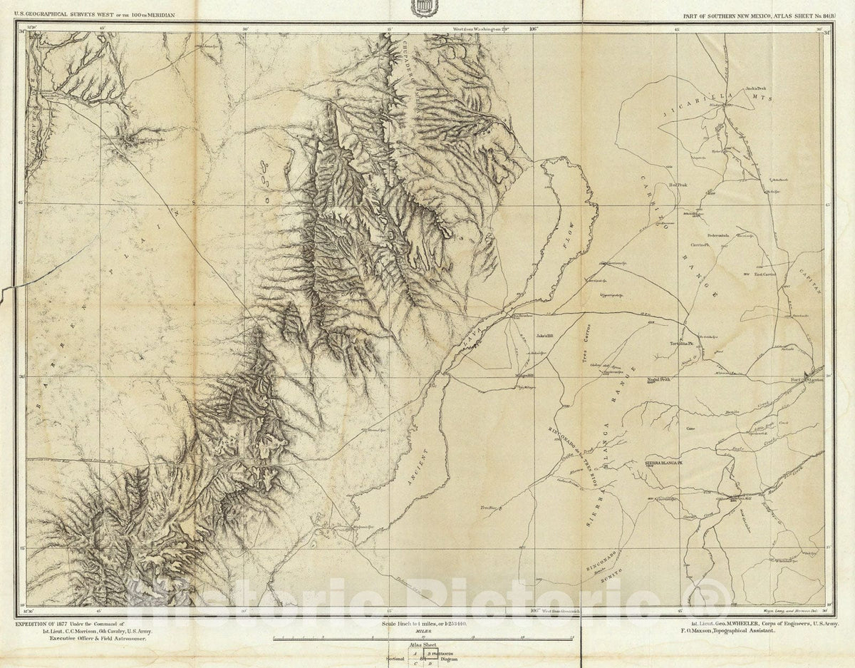Historic Map : 84B. Part Of Southern New Mexico., 1877, Vintage Wall Art