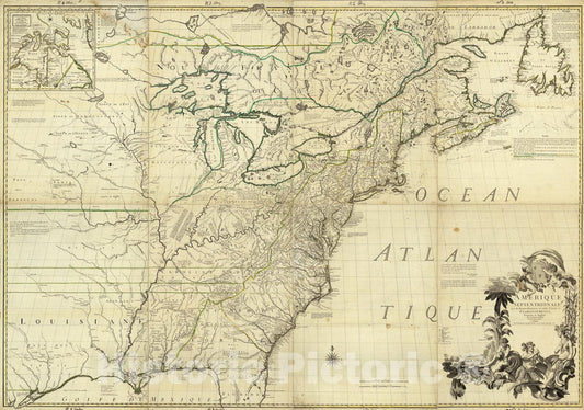 Historic Map : Amerique Septentrionale., 1756, Vintage Wall Art