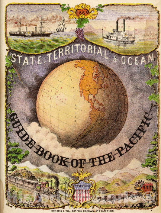 Historic Map : Illus. Title Page: State, territorial and ocean guide book of the Pacific., 1866, Vintage Wall Art