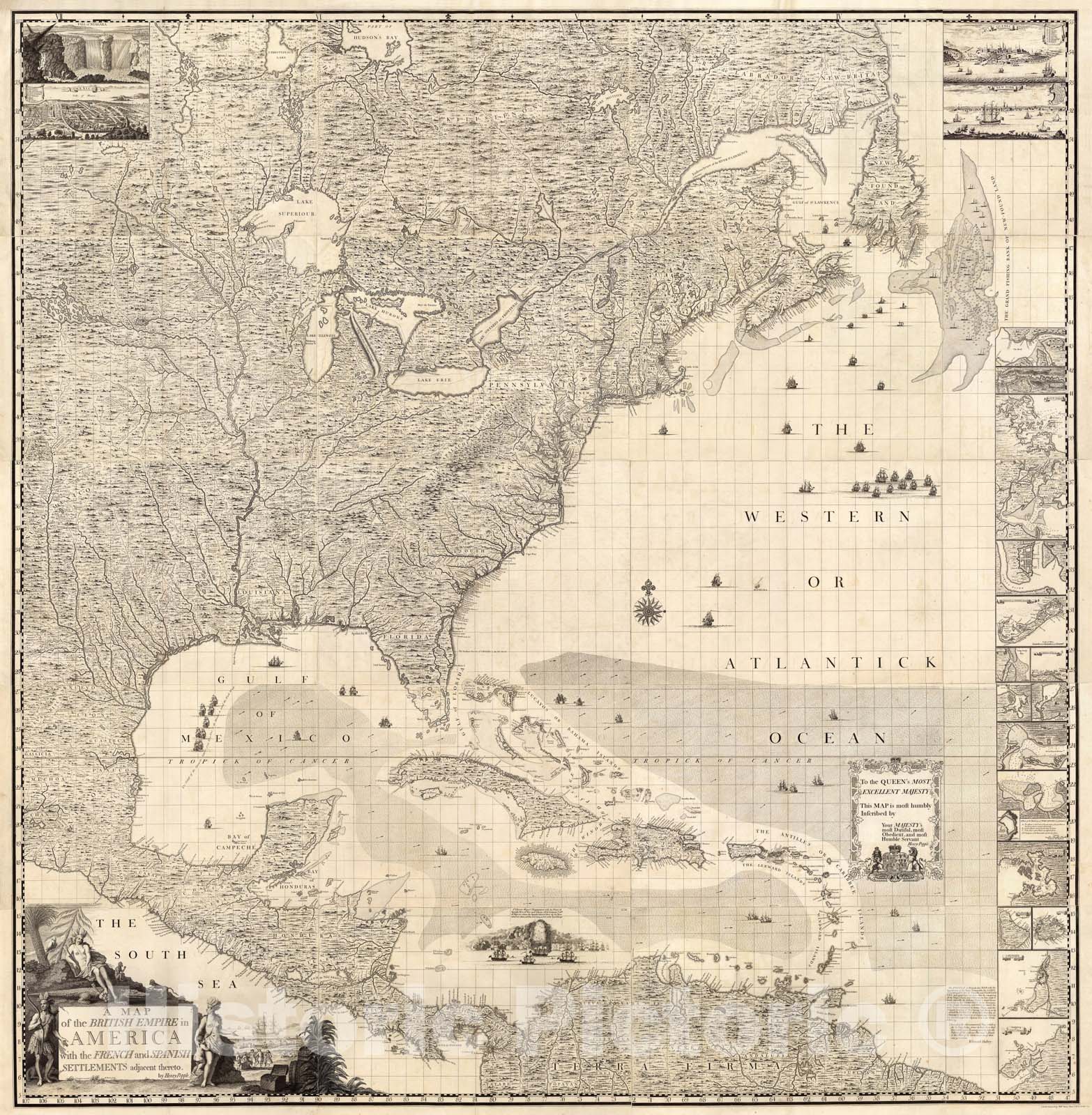 Historic Map : Composite: British Empire in America., 1733, Vintage Wall Art