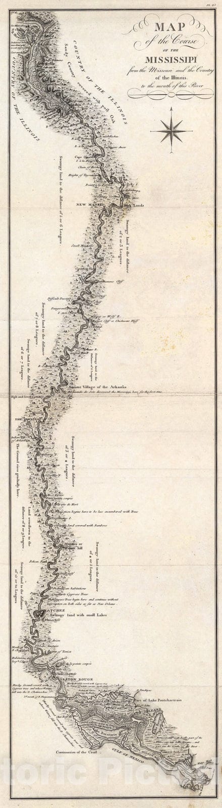 Historic Map : Map of the Course of The Mississippi from the Missouri., 1796, Vintage Wall Art