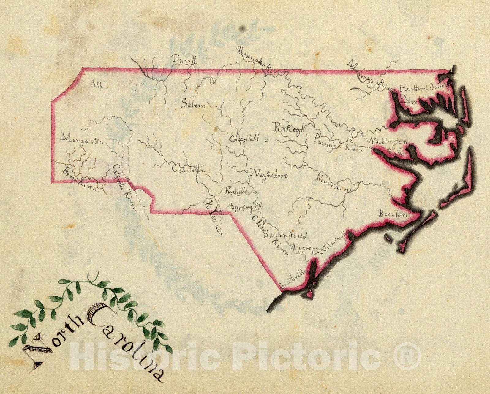 Historic Map : North Carolina., 1823, Vintage Wall Art
