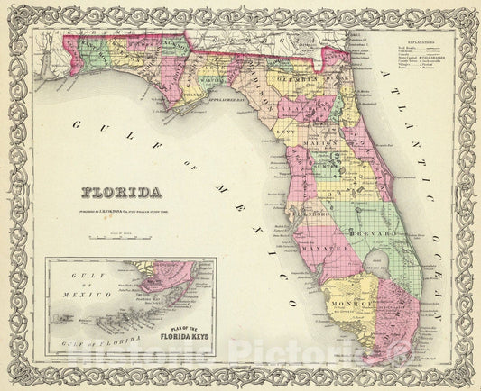 Historic Map : Florida., 1856, Vintage Wall Art