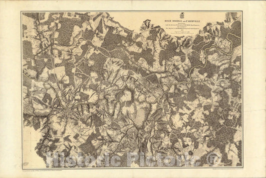 Historic Map : High Bridge And Farmville., 1869, Vintage Wall Art