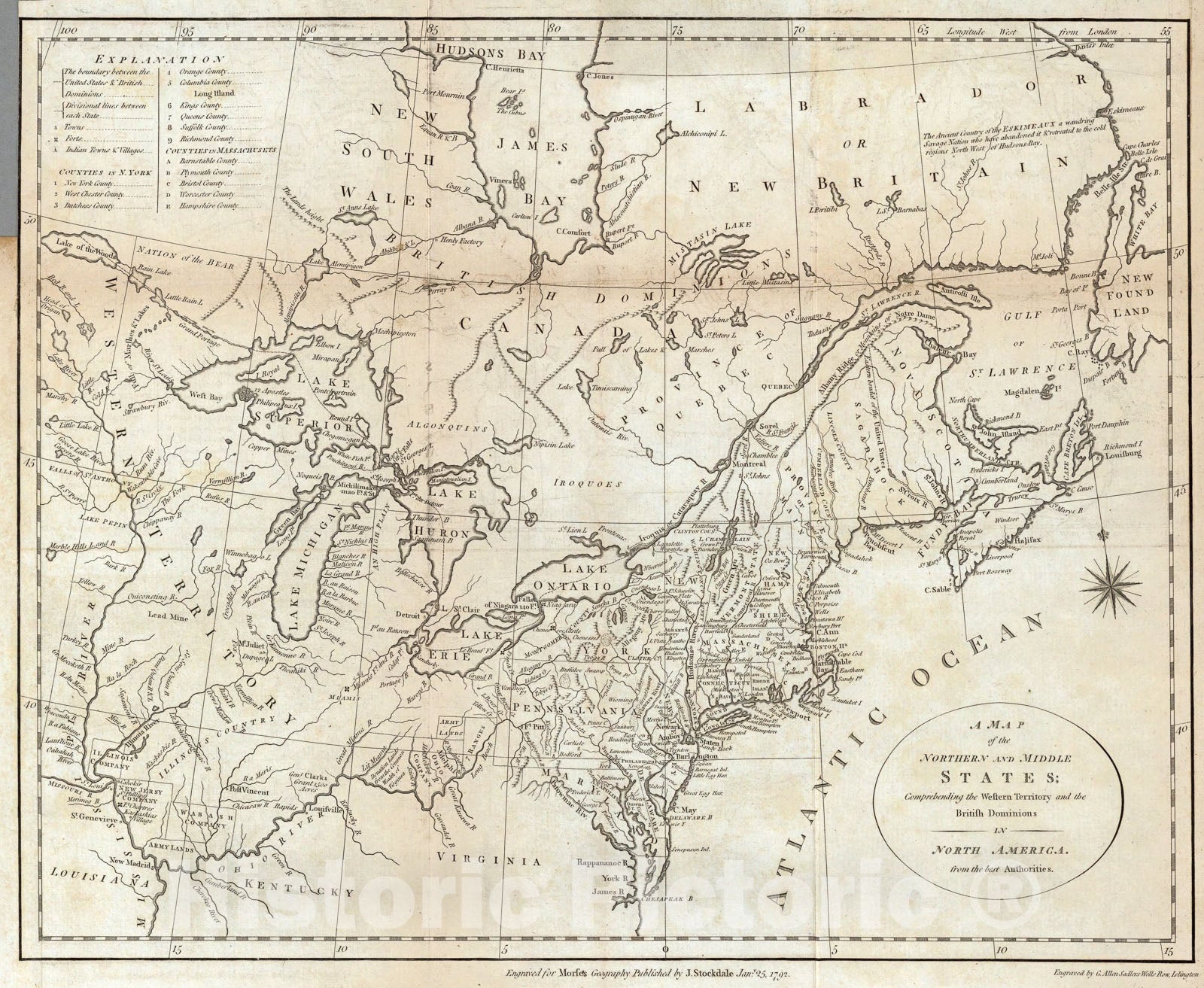 Historic Map : Map of the Northern and Middle States., 1794, Vintage Wall Art
