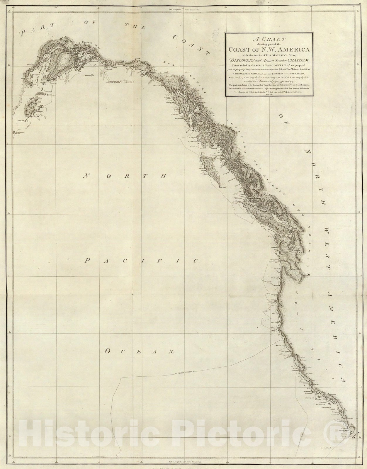 Historic Map : The Coast of N.W. America., 1798, Vintage Wall Art