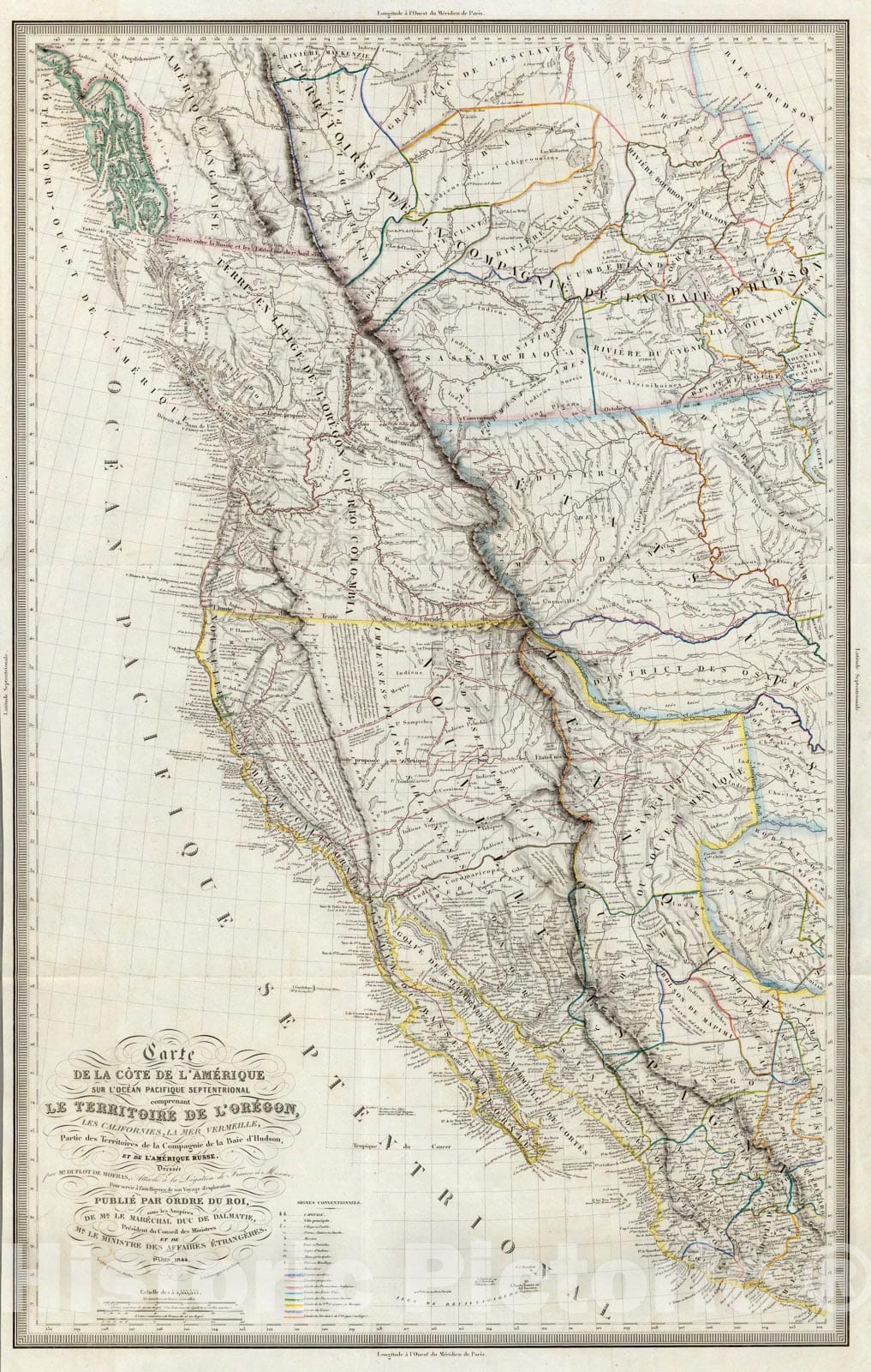 Historic Map : Carte De La Cote De L'Amerique., 1844, Vintage Wall Art