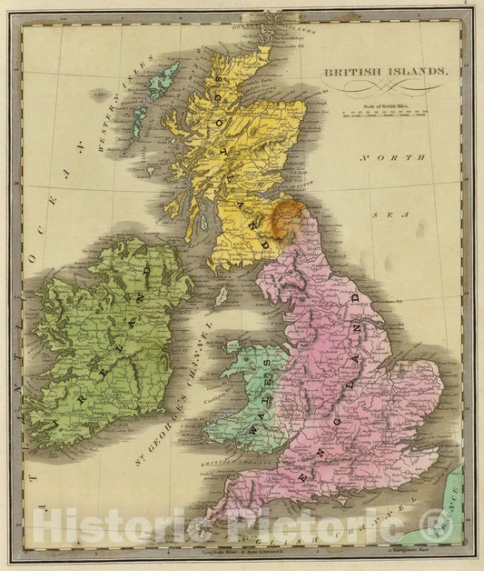 Historic Map : British Islands., 1840, Vintage Wall Art
