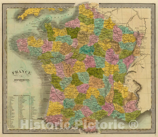 Historic Map : France In Departments., 1840, Vintage Wall Art