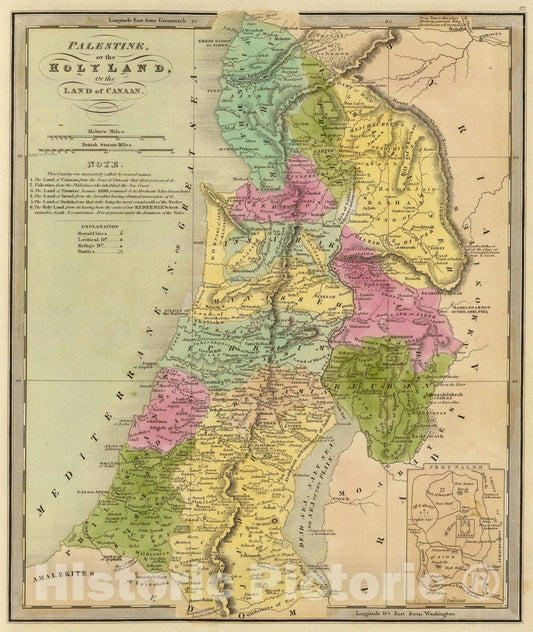 Historic Map : Palestine, or the Holy Land, Or the Land of Canaan., 1840, Vintage Wall Art