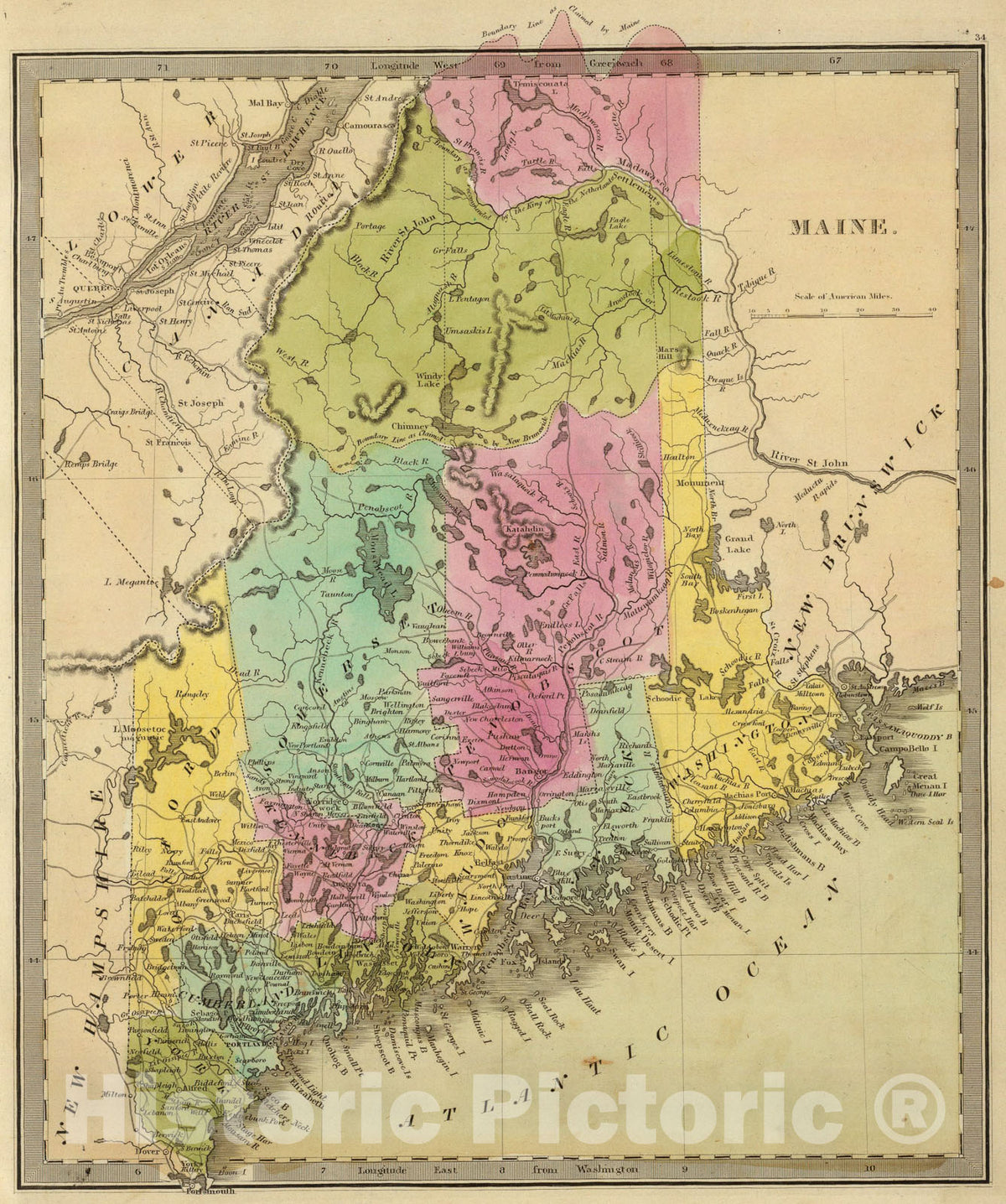 Historic Map : Maine., 1840, Vintage Wall Art
