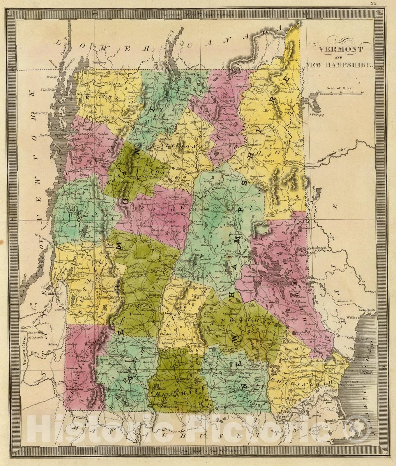 Historic Map : Vermont And New Hampshire., 1840, Vintage Wall Art
