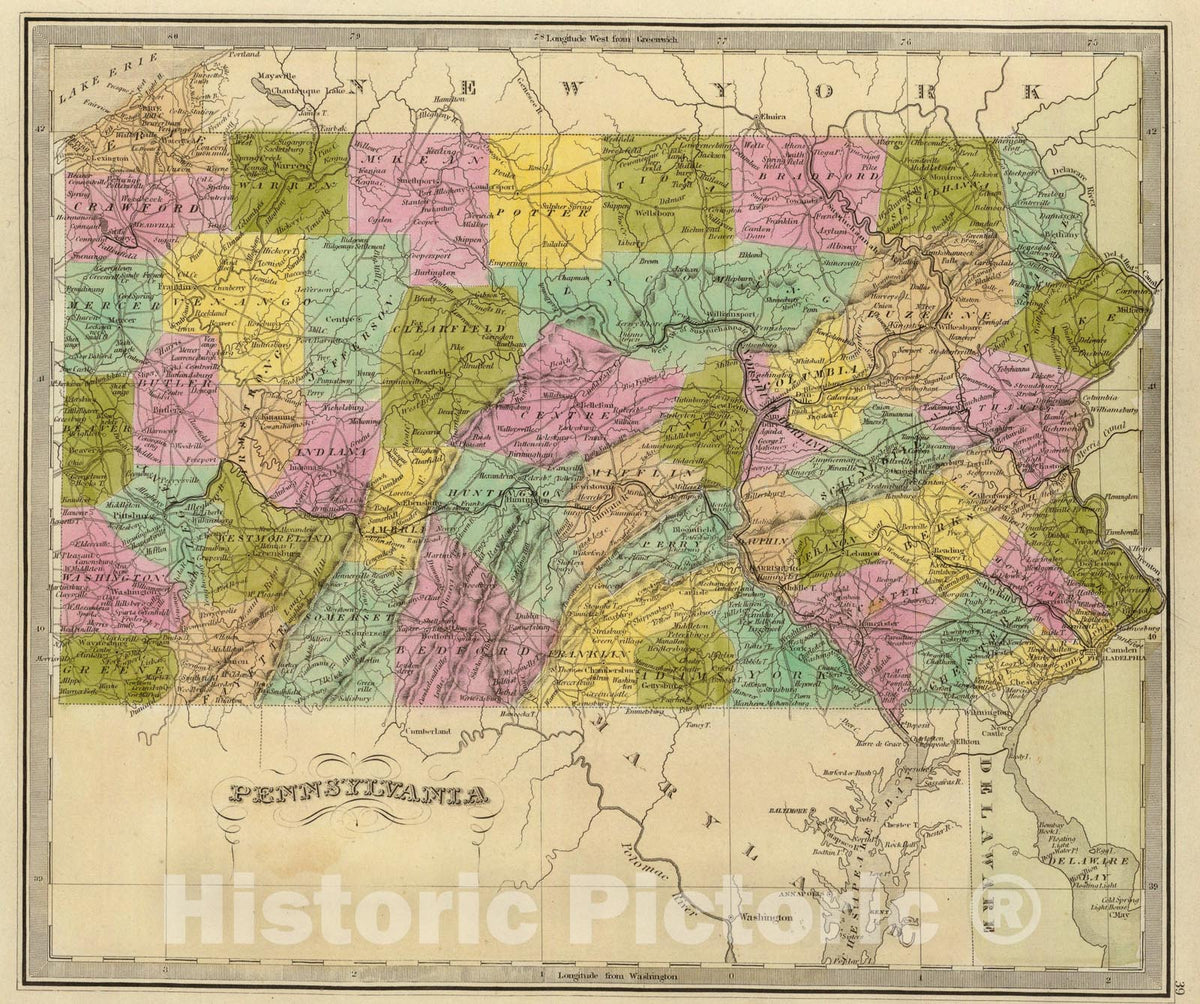 Historic Map : Pennsylvania., 1840, Vintage Wall Art