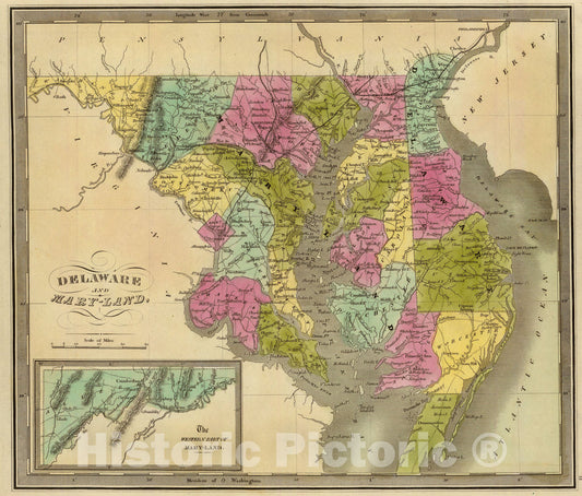 Historic Map : Delaware And Mary-land., 1840, Vintage Wall Art