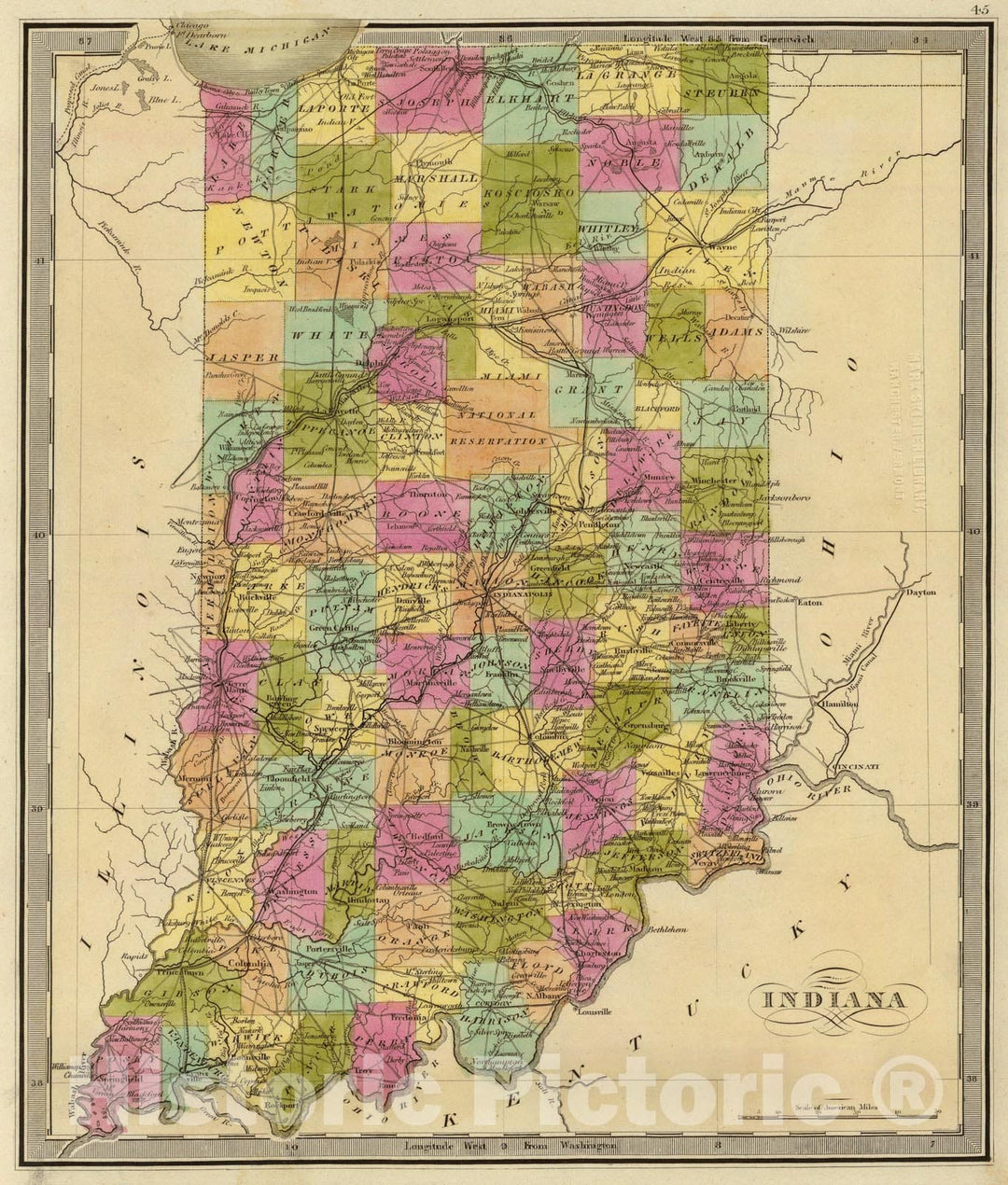 Historic Map : Indiana., 1840, Vintage Wall Art