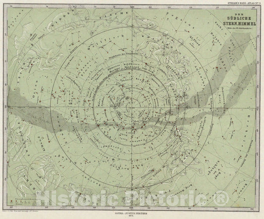 Historic Map : Der Sudliche Stern. Himmel (Mitte des 19. Jahhunderts.), 1875, Vintage Wall Art