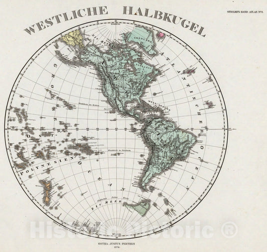 Historic Map : Westliche Halbkugel., 1875, Vintage Wall Art