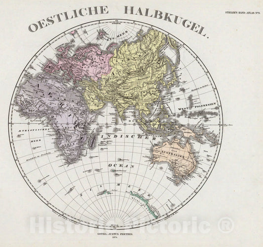 Historic Map : Oestliche Halbkugel., 1875, Vintage Wall Art