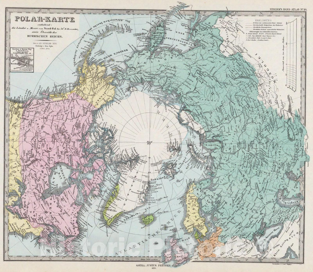 Historic Map - Polar-Karte enthaltend: die Lander u. Meere vom Nord-Pol bis 50? N. Br. u. / Map of the polar Region, extending south to 50 degrees, 1846 - Vintage Wall Art