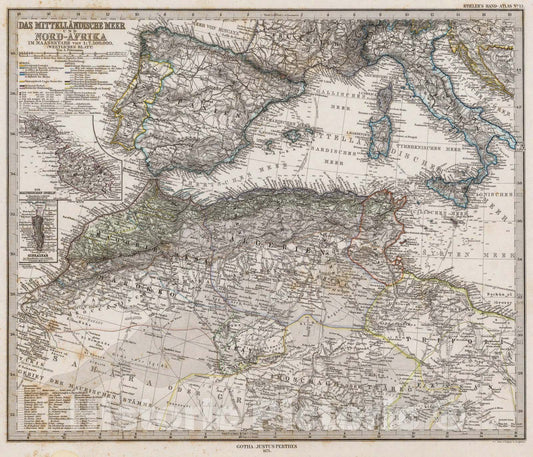 Historic Map : Das Mittellandische Meer Und Nord-Afrika., 1875, Vintage Wall Art