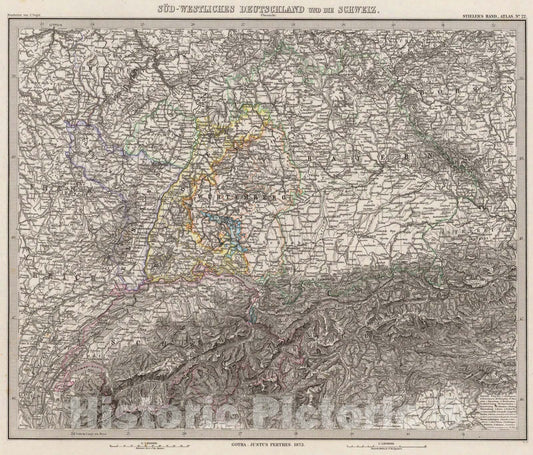 Historic Map : Sud-Westliches Deutschland Und Die Schweiz., 1875, Vintage Wall Art
