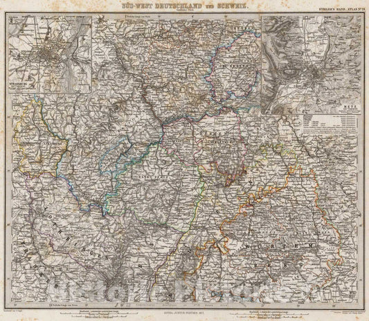 Historic Map : Sud-West Deutschland Und Schweiz., 1875, Vintage Wall Art
